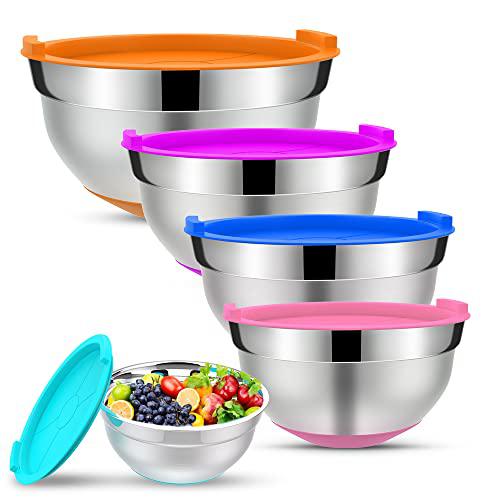 qukomyni mixing bowls with lids set,5 piece stainless steel metal set