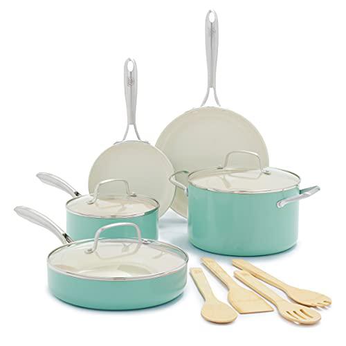 GreenLife greenlife artisan healthy ceramic nonstick, 12 piece cookware pots and pans set