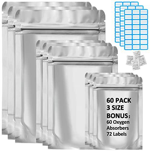 Bellamei 60 packs mylar bags for food storage, 1 gallon 4.7 mil 10"x14