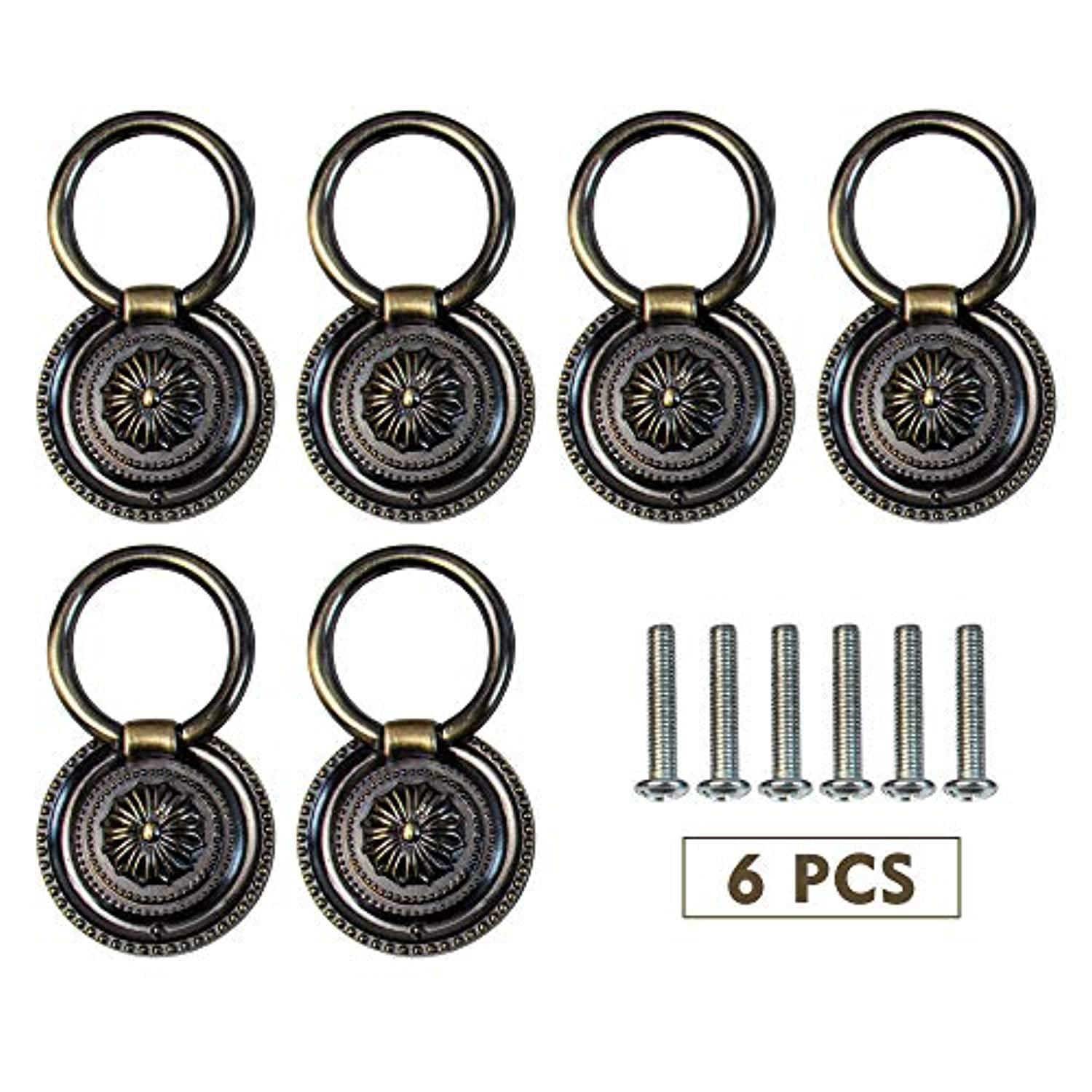 Framendino framendino, 6 pack antique brass drop ring drawer pull